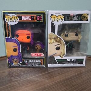 Funko Pop! Kate Bishop with Lucky the Pizza Dog And Sylvie Marvel Figures